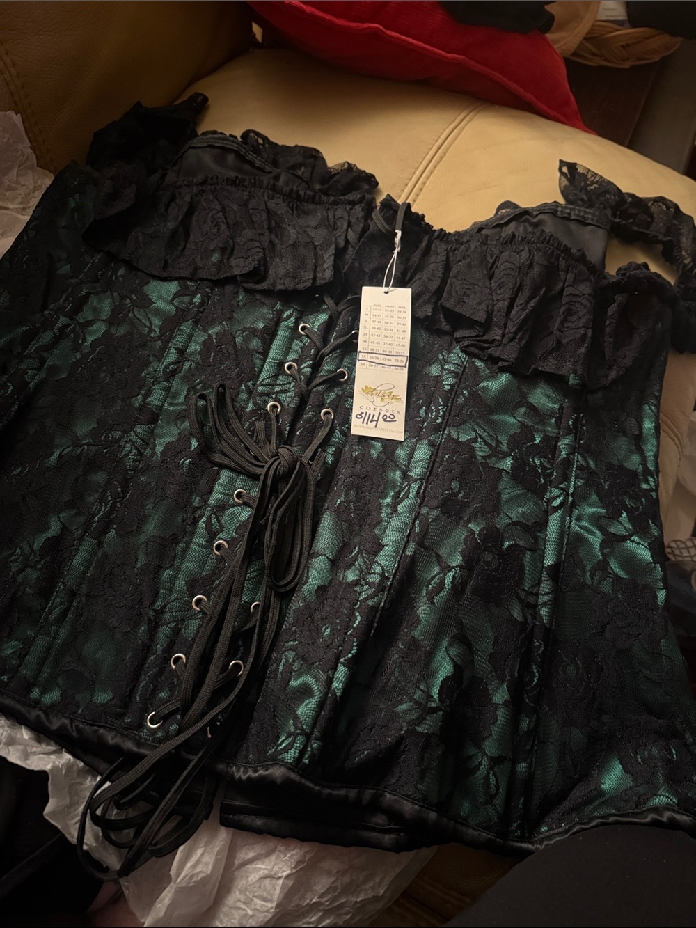 Lavish Emerald Green and Black Lace Corset